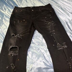Black Distressed Paint-Splatter Skinny Jeans